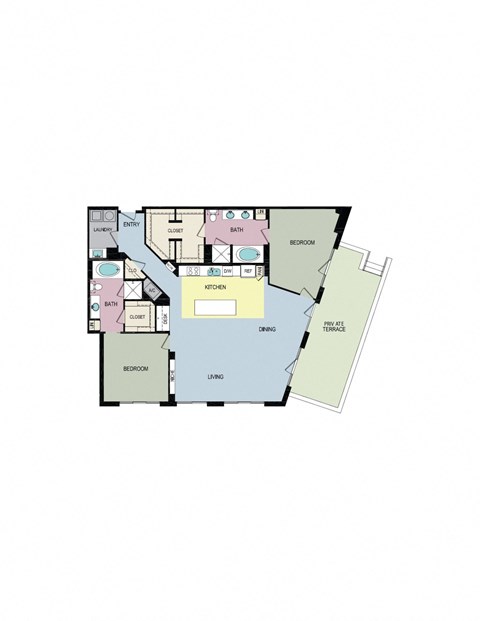 Floor plan for 2 beds, 2 baths, 1734 sqft